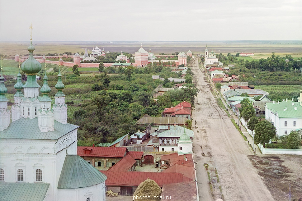 Вид на Спасо-Евфимиев монастырь с Преподобенской колокольни на старой фотографии Прокудина-Горского
